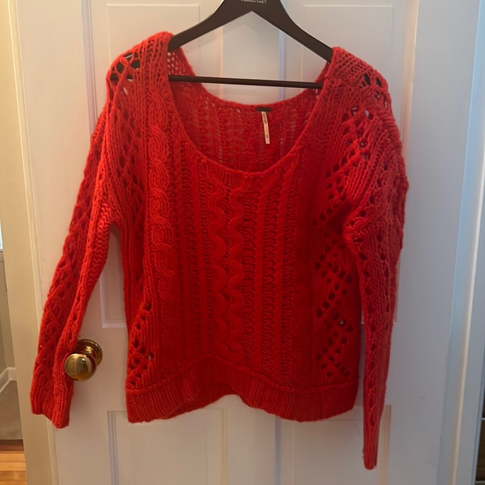 Red Free People sweater, cable knit